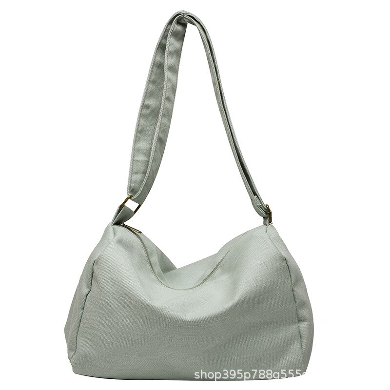 Canvas Bag Female Japanese Simple Solid Color Wide Shoulder Strap Shoulder Bag Student Class Messenger Bag: Light Grey