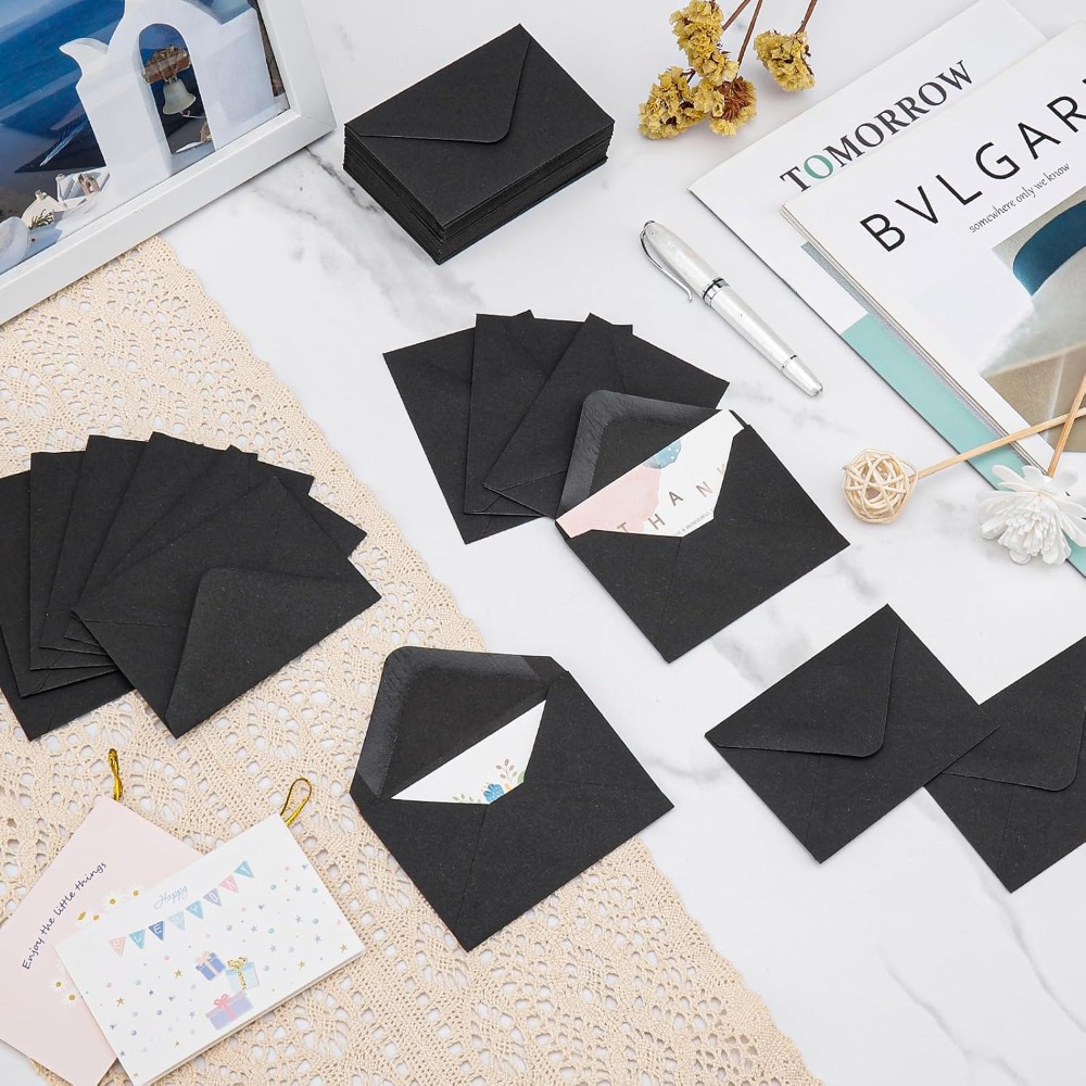 Klasyczne Białe Czarne Kraftowe Puste mini Koperty Papierowe z Okienkiem Koperta na Zaproszenia Ślubne Koperta na Prezenty