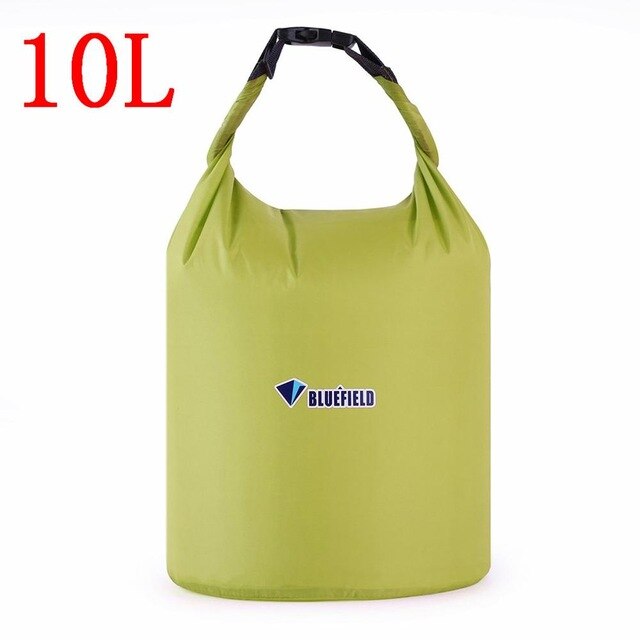 Bluefield 10L 20L draussen Schwimmen Wasserdichte Tasche Camping Rafting Lagerung Trocken Tasche mit Verstellbaren Riemen Haken 5 Farben Wahl: 10L Erbse Grün