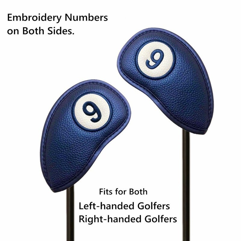 Upgrade Magnetic Golf Club Iron Covers Synthetic Leather Deluxe Wedge Iron Protective Headcover Set