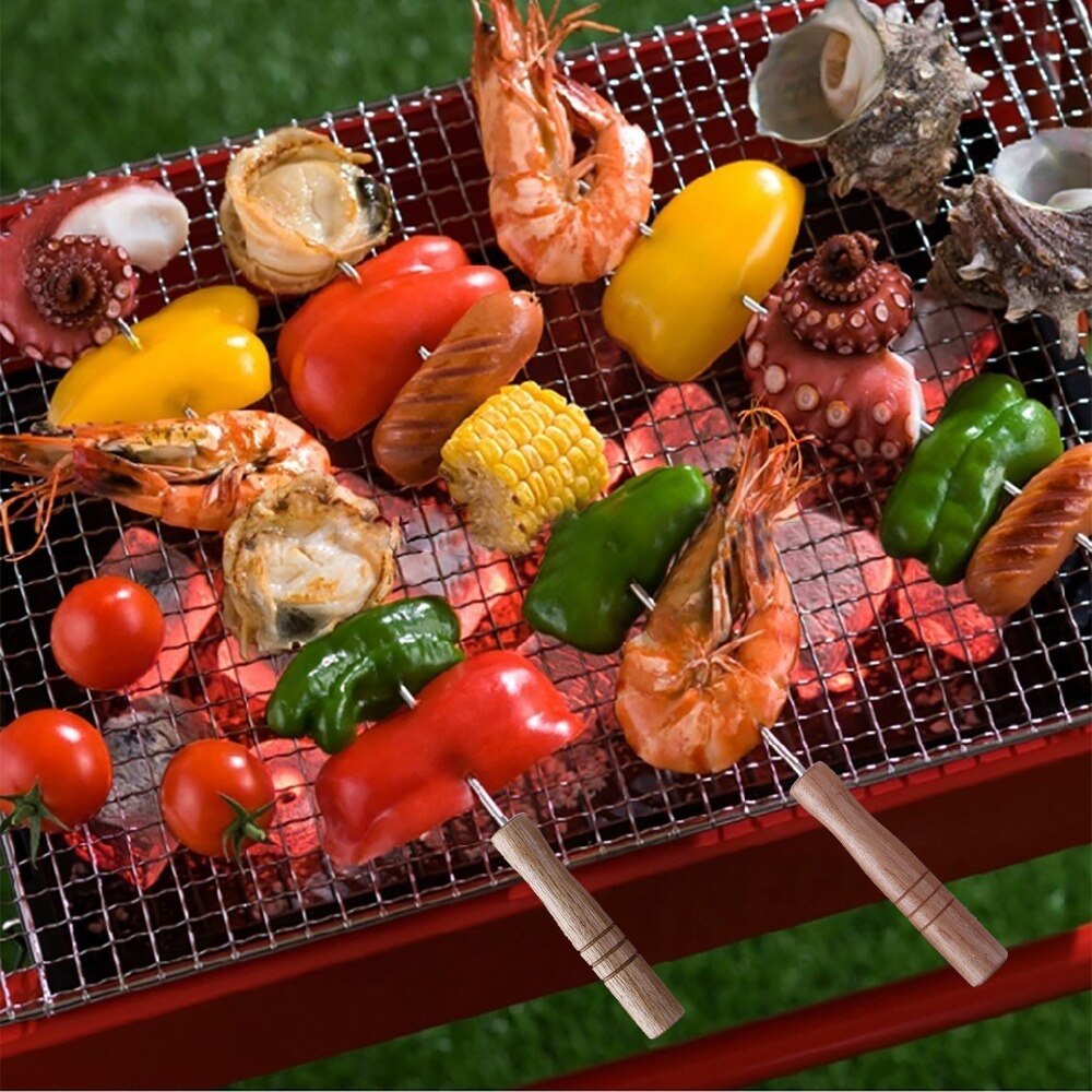 Tre grillspyd metall bbq pinner tre kabab bbq grillspyd lang grillnål flate trespyd 17 tommer 45cm