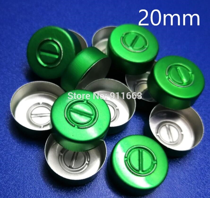 20mm aluminiowa nakładka, 30 sztuk/partia, czapki farmaceutyczne, korek uszczelniający fiolki, górna część uszczelniająca, zamknięta fiolka, aluminiowe blaty robić fiolki ze szkła zagniatanego: zielony
