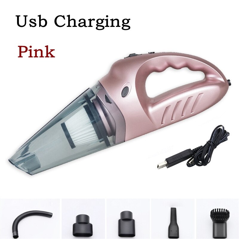 120W Portable Handheld Vacuum Cleaner SweeperRechargeable Wet Dry Wireless Vacuum Cleaner Strong Suction Dust Grip Home Gadget: USB charge pink