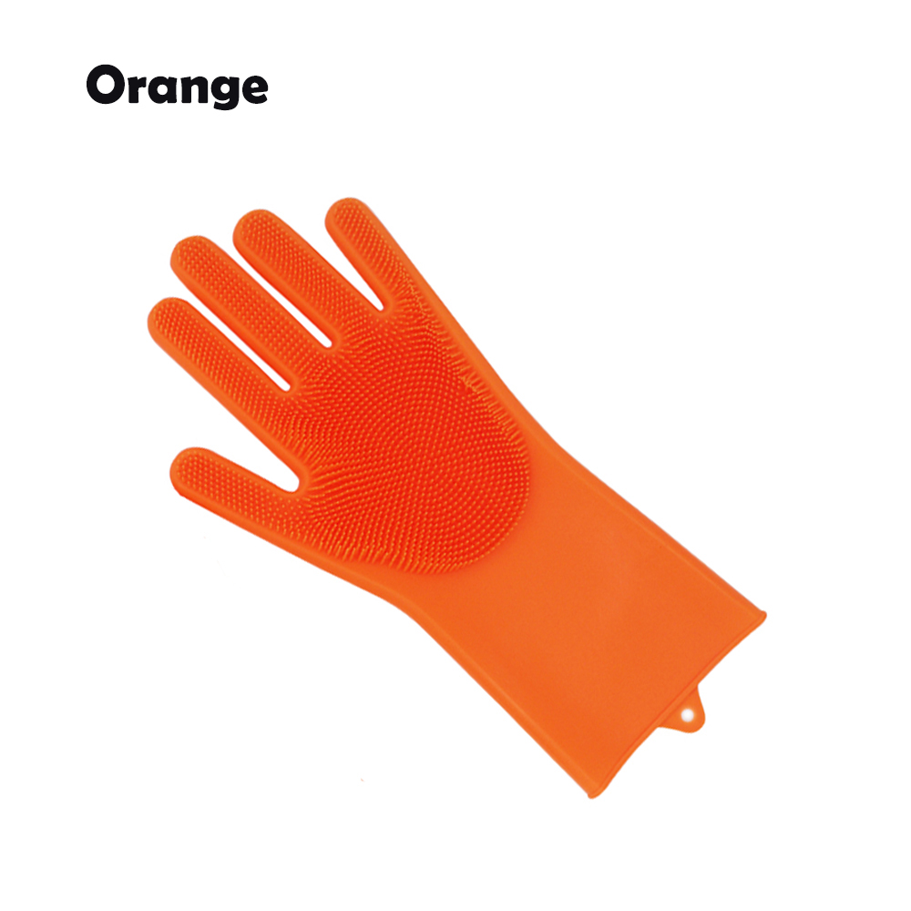 2 in 1 Magic Silicone Dish Scrubber Glove 100% Food Grade Cleaning Gloves Rubber Brush Heat Resistant Dish Washing Mittens: Orange / right hand