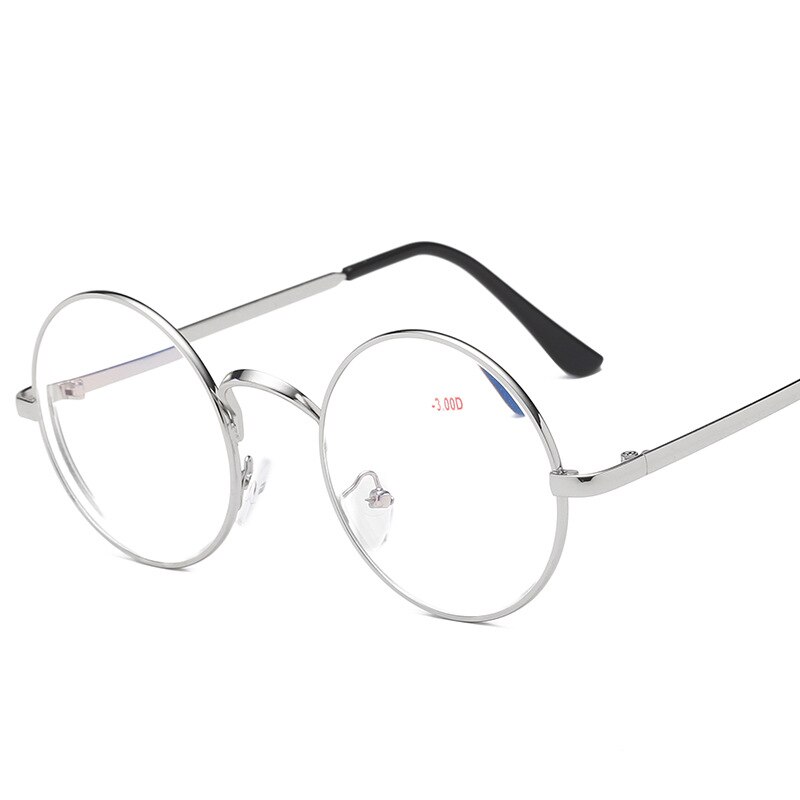Óculos de miopia redondos clássicos com dioptria-1.0 a-4.0 vintage armação de metal mulher homem unisex óculos de visão estreita lente: -400 / Prateado