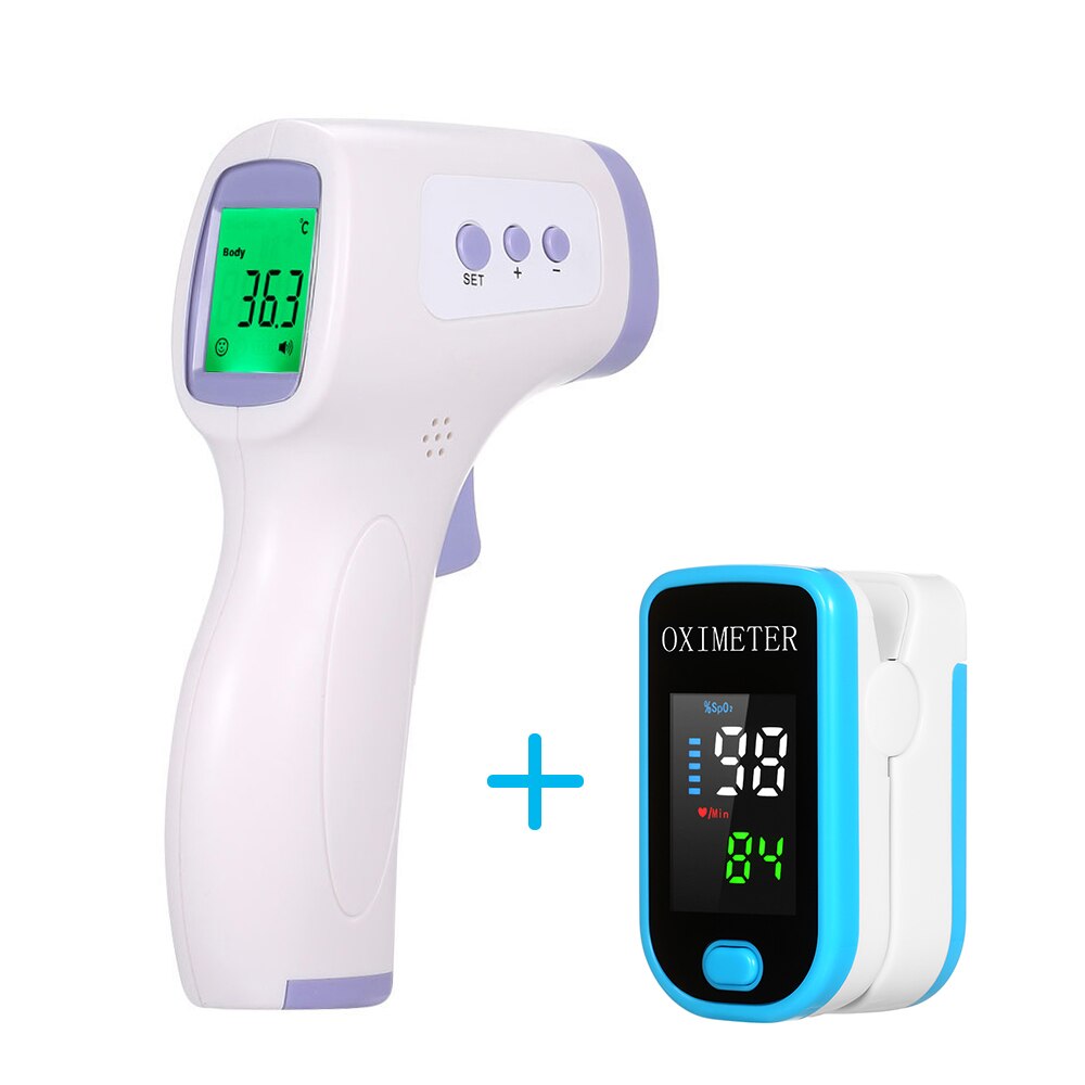 Portable 1/2pcs Fingertip Pulse Oximeter Mini SpO2 Monitor Oxygen Saturation Monitor +Non-Contact Digital Forehead Thermometer: C-MD285