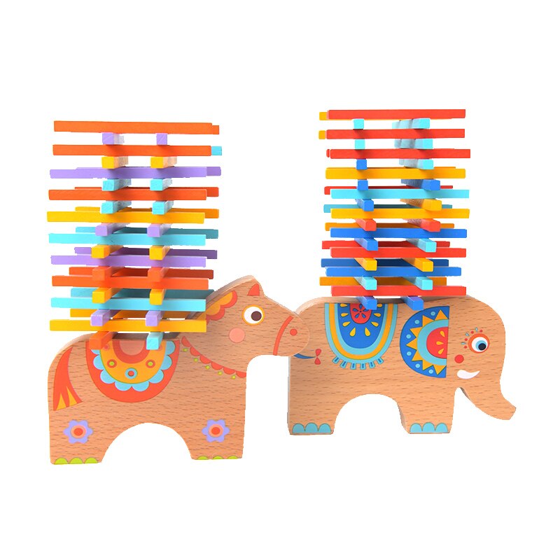 MiDee Wooden Stacking Balance Elephant&Horse Educational Math Toys for Children Learning Play Puzzle Games Kids