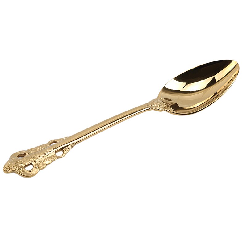 Cuillères et fourchettes à Long manche | Service de table rétro Vintage en relief en or sculpté, glaces thé cuillère à café articles de table pour la maison: Tea Spoon