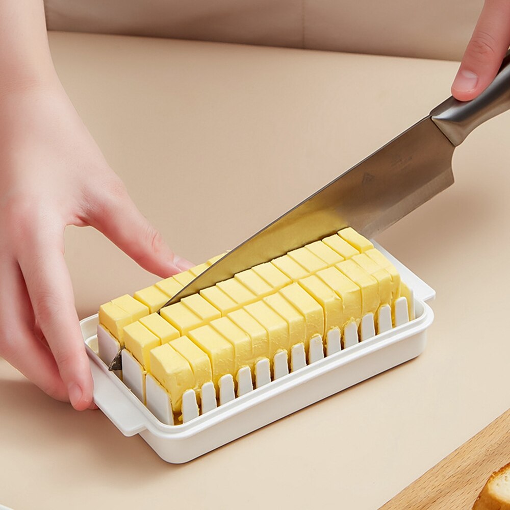 Multifunctional Plastic Butter Organizer Box With Slicer Easy Cutting Butter Box 2 In 1 Kitchen Clear Butter Crisper Container