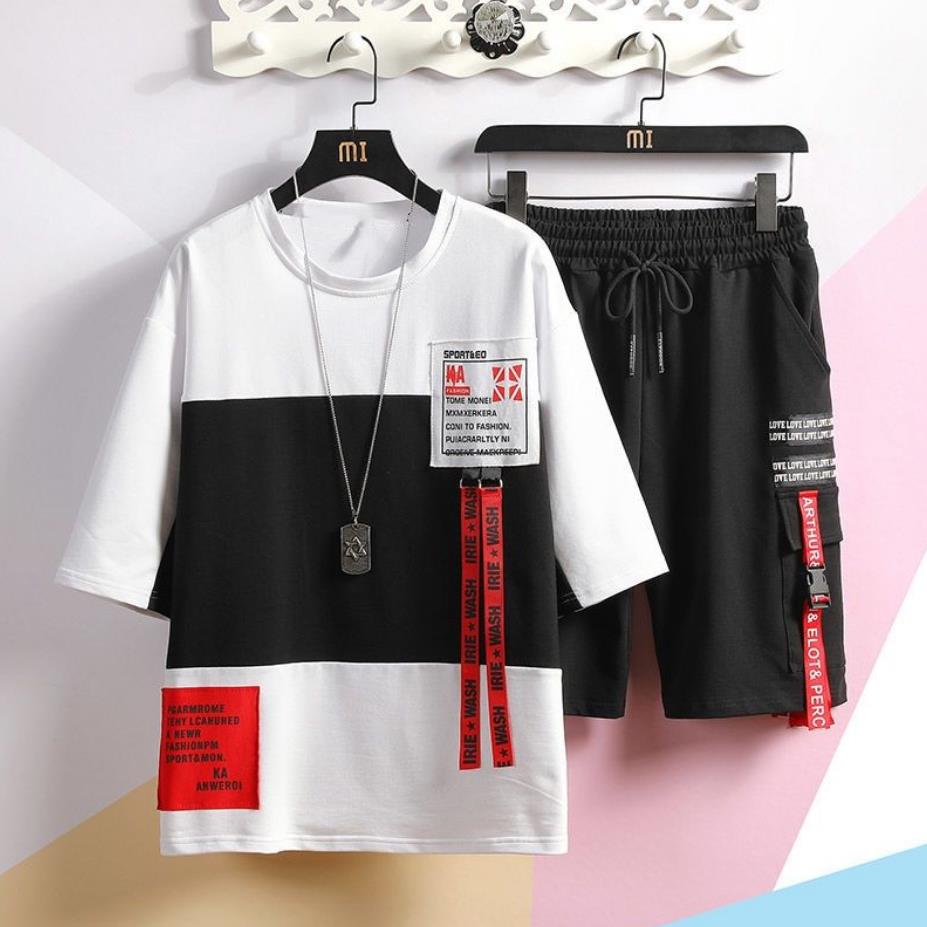 Conjunto masculino hip-hop, roupas de hip hop da moda, roupa de verão, camiseta e calça, duas peças conjunto casual