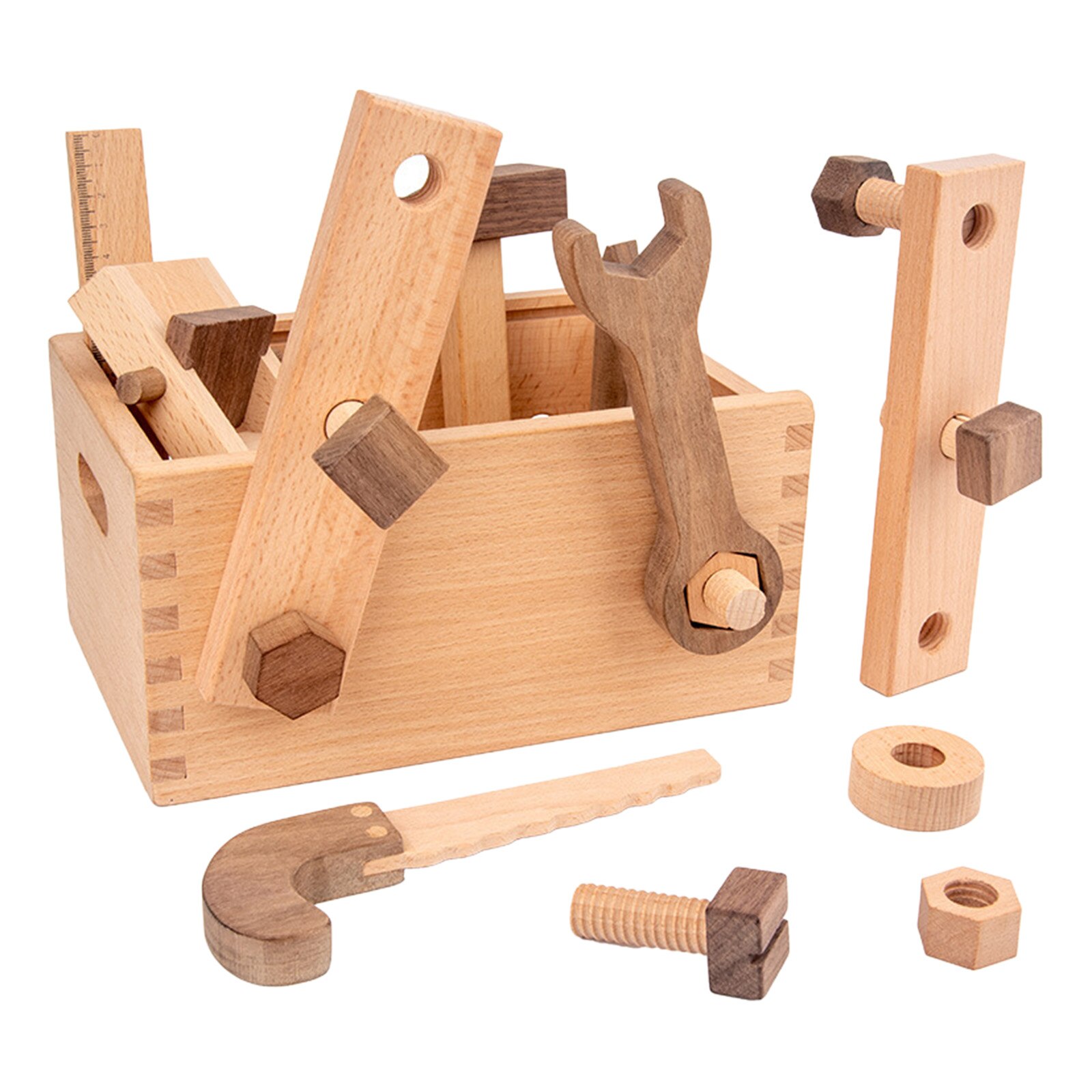 Little Carpenter Toolbox Kits Set Wood Craft Saw Ruler Hammer Wrench Hand Plane