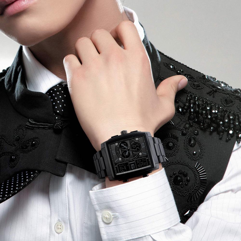 Skmei 1274 mænds armbåndsur multifunktionelt pu-strop udendørs sports digitalt ur til mænd
