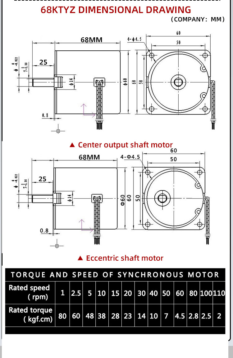 100KG 28W 68KTYZ 220 AC Permanent Magnet Synchronous Motor With Bracket CW/CCW Metal Geared Slow Speed 1 To 110RPM