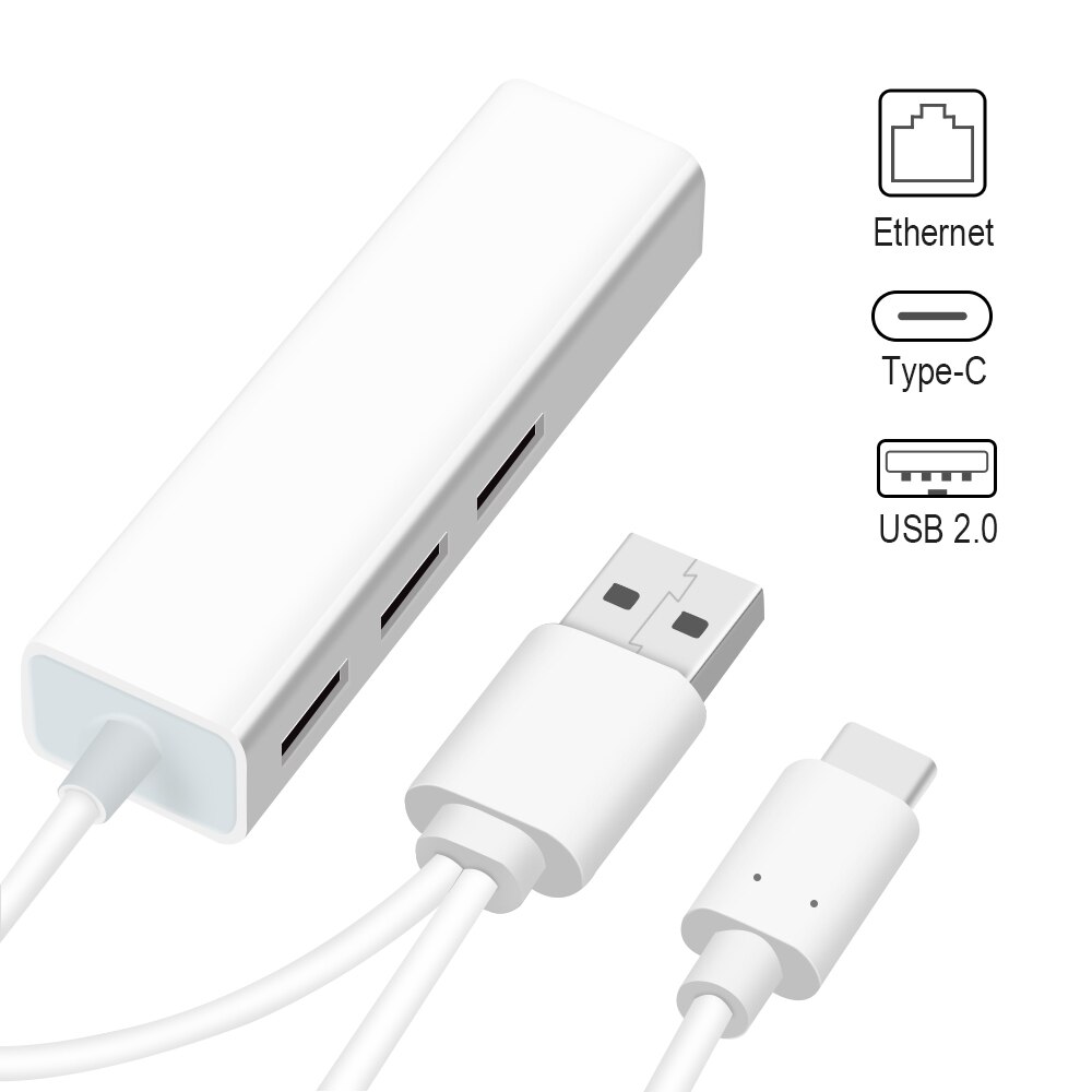 2 in 1 USB Ethernet 3 Port USB HUB 2.0 OTG USB Type C Hub om Rj45 Lan Adapter Multi splitter USB-C Netwerkkaart voor MacBook PC