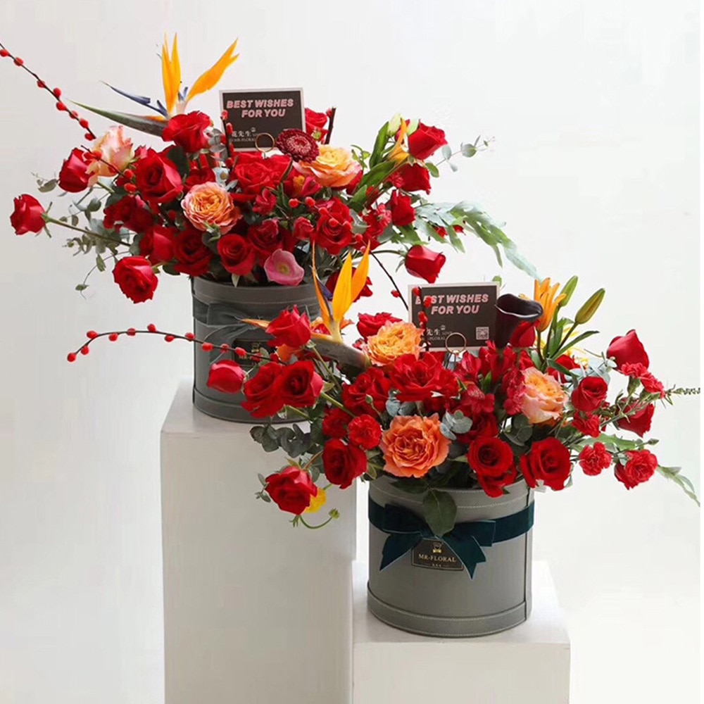 Flower Boxes Bouquet Florist Packaging Box Round Wedding Cake Box Transparent PVC Leather Flower Dustproof Exhibitions