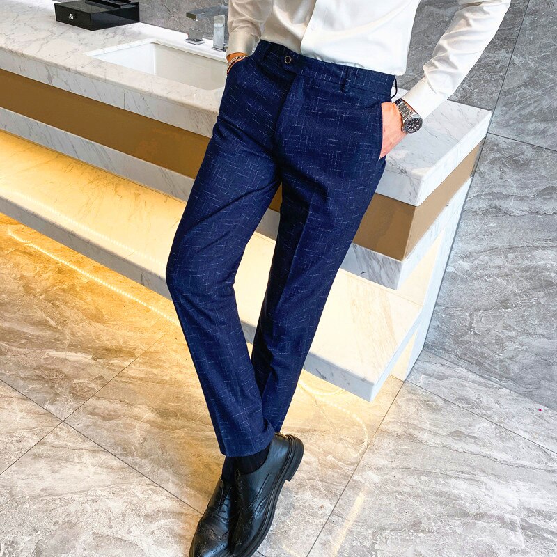 Pantalon de costume rayé pour hommes, bleu, noir, pour mariage, Business, grande taille, printemps et automne, 29-38