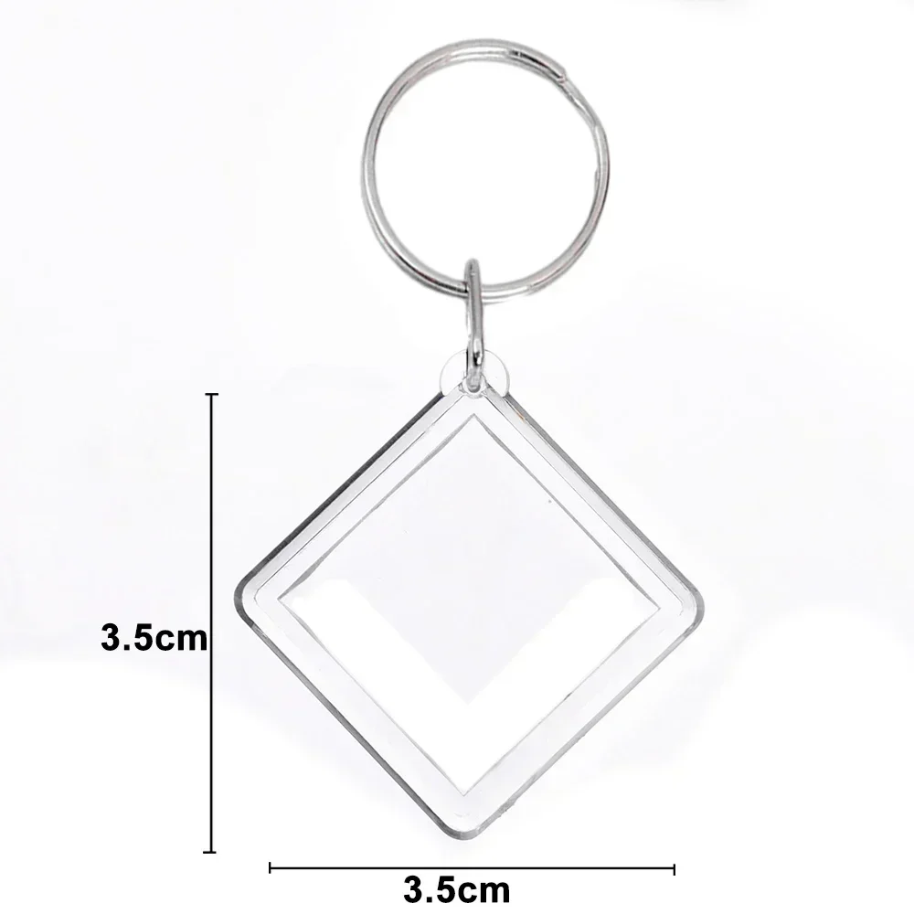 5/100 stuks transparante rechthoekige blanco acryl inzetstukken voor sleutelhangers, fotolijstjes, sleutelringen, doe-het-zelf sleutelhangers met splitring: Paars / Roze