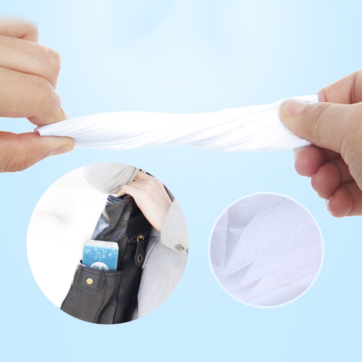 10 Pack Draagbare Pocket Tissue 3-Ply Verdikte Houtpulp Reizen Kleine Papieren Tissue 8 Vellen Per Pak Voor home Office Lichtblauw