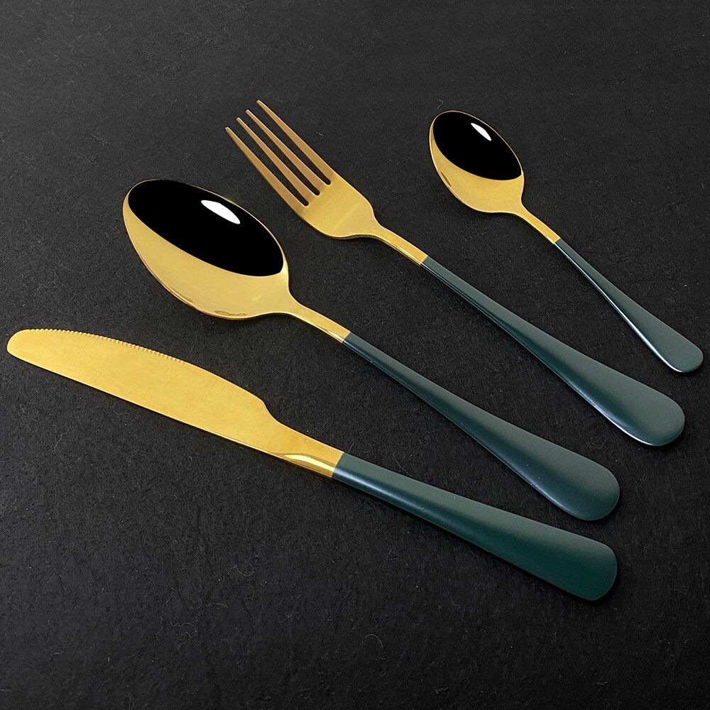 Couverts de cuisine en or blanc, 4 pièces, argenterie, service de table en acier inoxydable, service de table, couteau, fourchette, cuillère