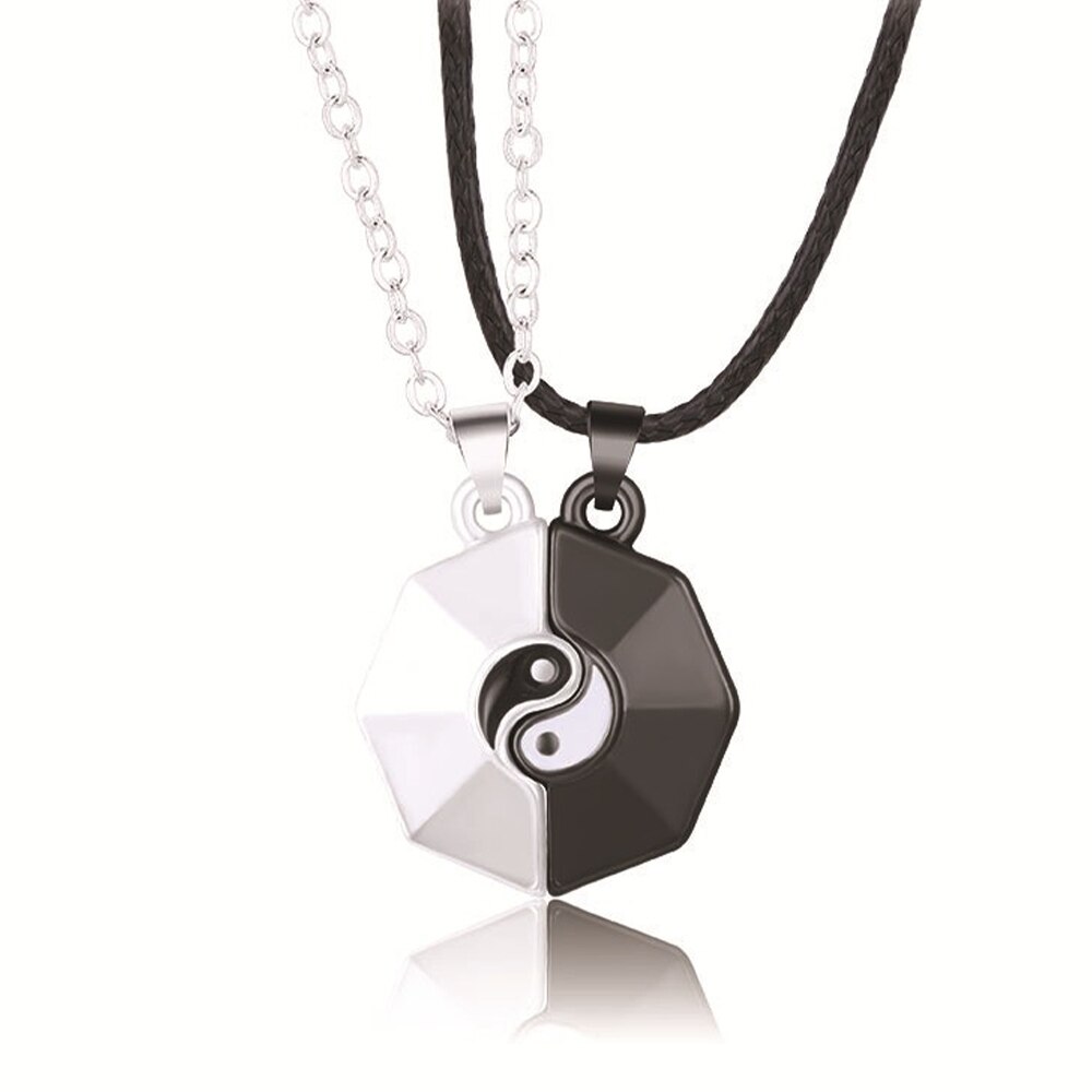 2 pieces 2 in 1 tai chi yin yang magnetic attraction necklace magnet couple friendship necklaces pendant valentine's day jewelry: A -04