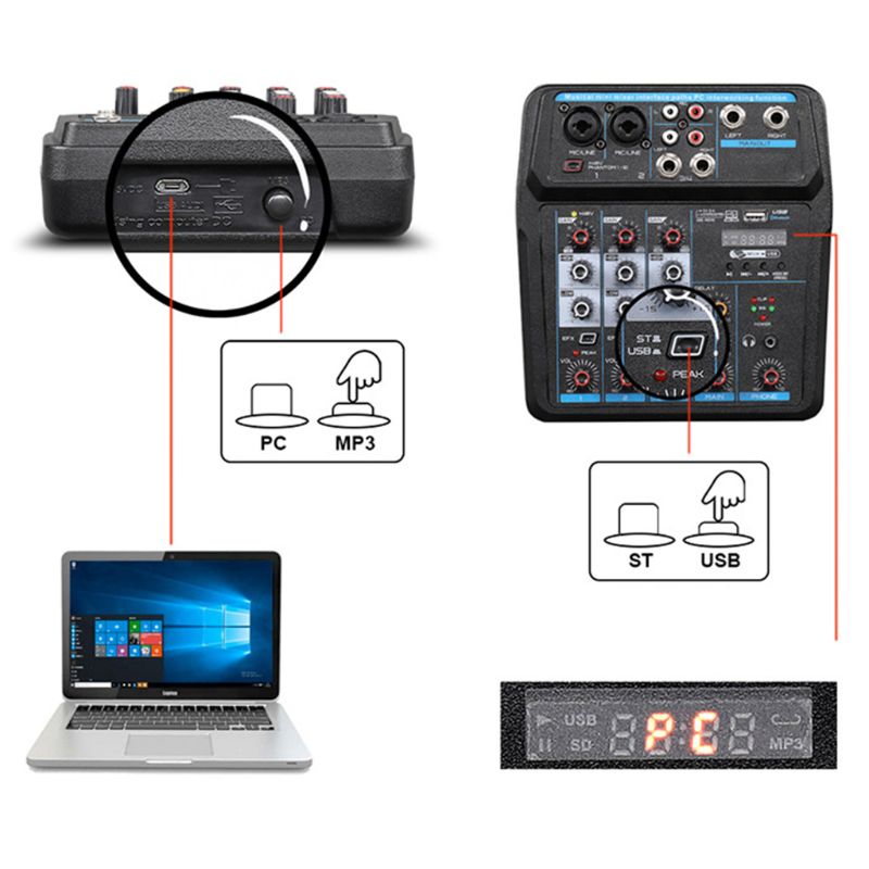 Professionele Zes-Kanaals Audio Mixer Met Usb Interface Bluetooth-Compatibel 48V Phantom Power Sound Mixing Console Voor dj Pc Re