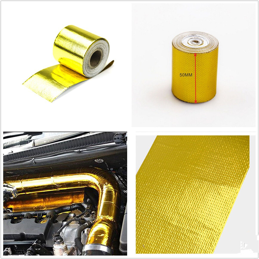 5m Self Adhesive Heat Shield Wrap Automotive Exhaust Tube Insulation Tape Golden Heat Barrier Self Adhesive Engine Gold