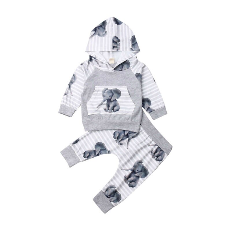 Kinder babyjongen herfstkleding 3d olifant capuchon jassen tops + broeken set van 2