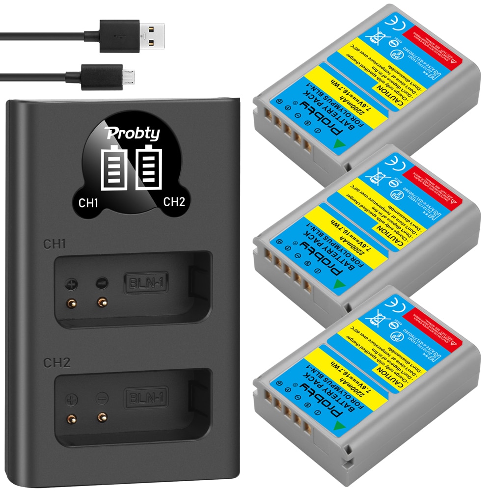 2200mAh voor Olympus BLN-1 BLN1 batterijen + Dual LED USB charger OM-D E-M1 E-M5 Mark II PEN-F E-P5 EM1 EM5 PENF EP5