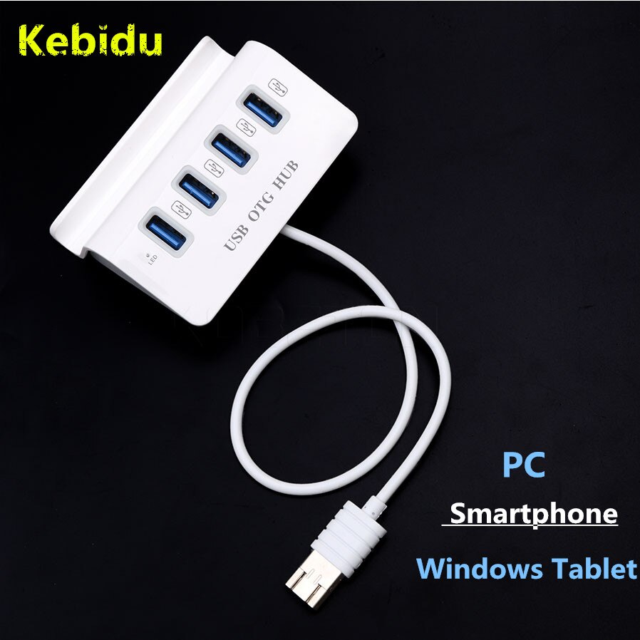 Kebidu Multi 4 Port USB 3. 0 Splitter Micro USB Hub High Speed OTG Hub voor Windows Tablet, Smartphone, PC met Telefoon Houder