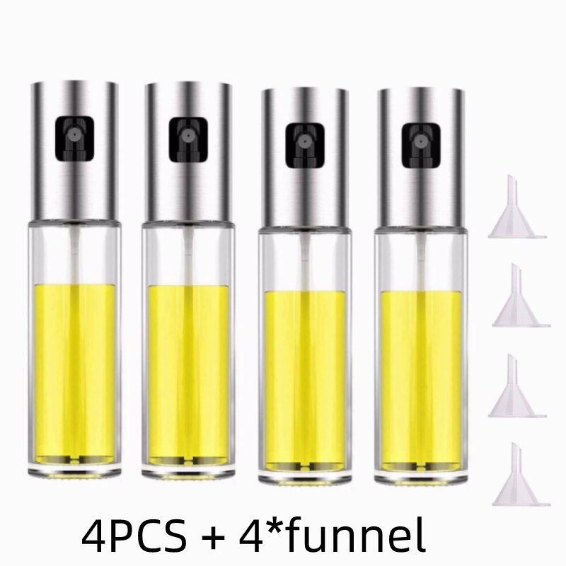 1/2/4 Stuks Olie Spray Fles Bbq Bakken Koken Azijn Mist Spuit Barbecue Olie Borstel Voor Bbq grillen Spray Flessen Keuken Tool: Glass oil can 4pcs