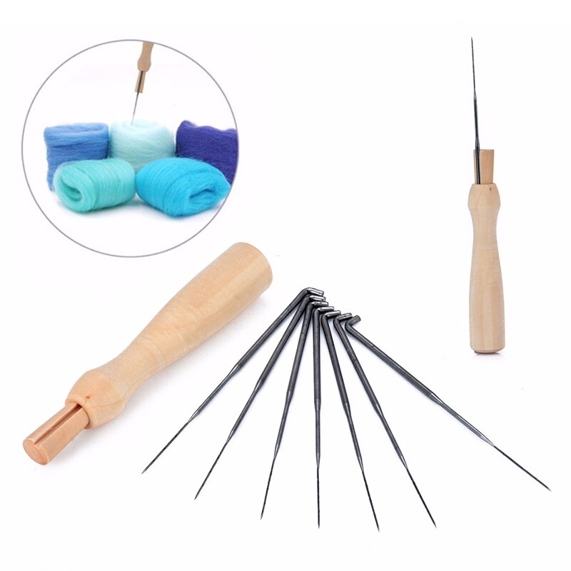 7 unids/set de agujas finas de fieltro de lana, juego de agujas de bolsillo para manualidades DIY, herramientas de fieltro con mango de madera para coser lana