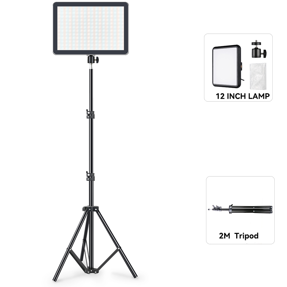 Luz LED de vídeo con soporte de trípode , Panel de iluminación regulable con Control remoto, lámpara de relleno para fotografía en vivo y estudio fotográfico: Marfíl