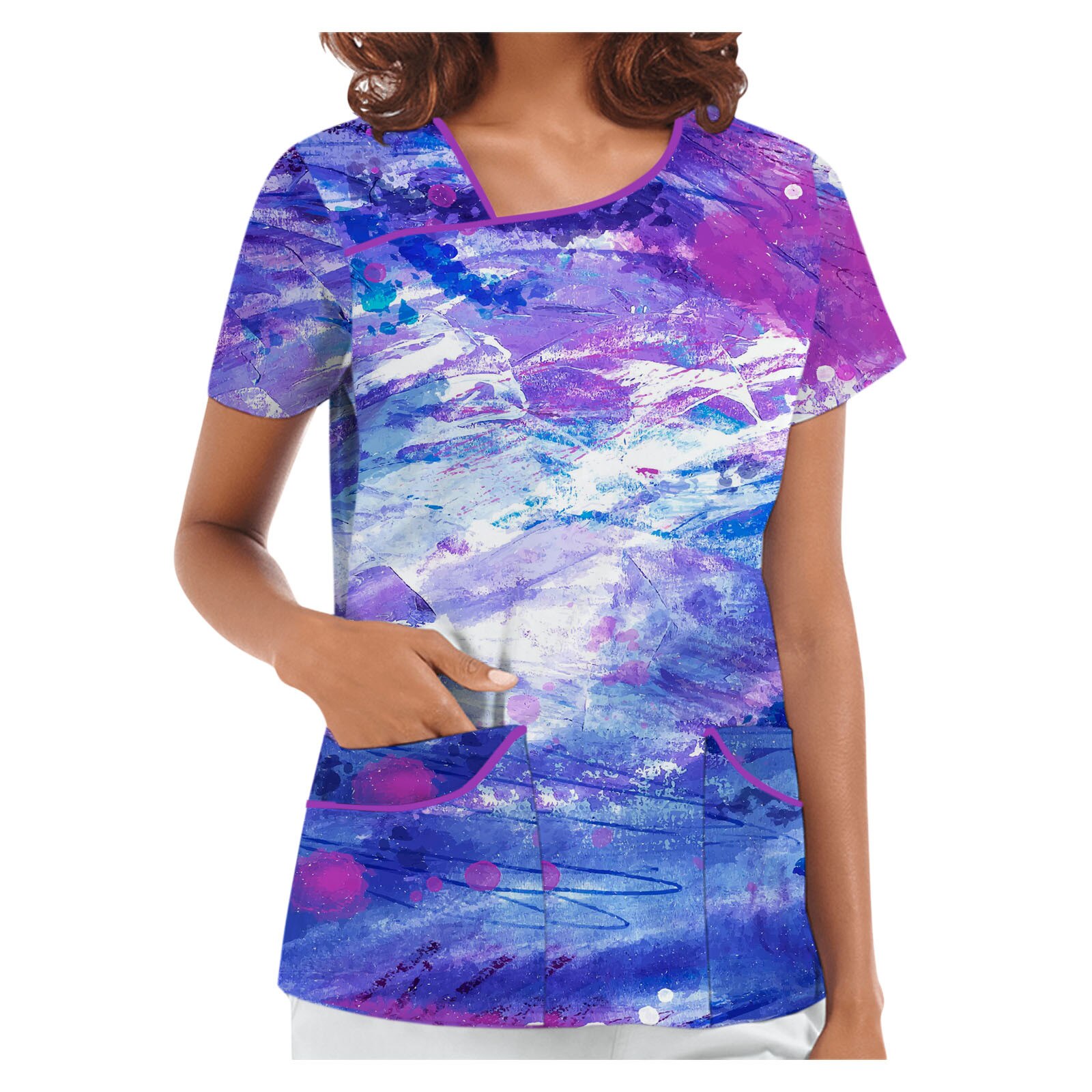 Scrubs Women Nurse Uniform 3d Floral Print Pattern Tops Nursing Working Uniform T-shirts Clothes Uniforme Enfermera Mujer