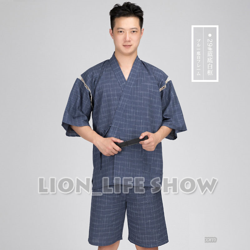 Japansk sommer mænd jinbei kimono kortærmede bukser nattøj pyjamas loungewear: 29 / L