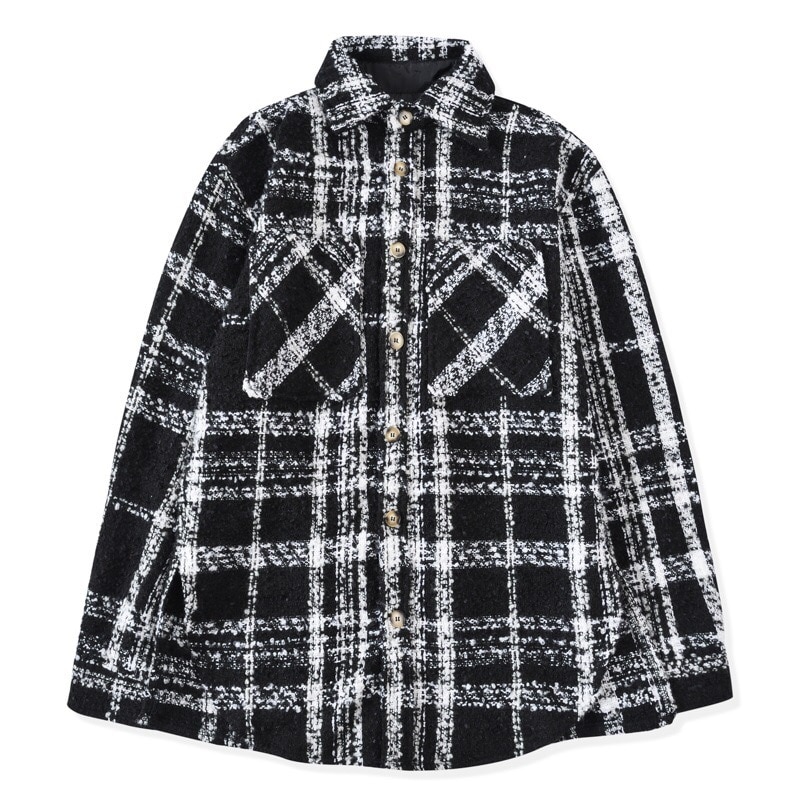 Hip hop sort/hvid ternet overtrøje efterår langærmet tweed skjorte croppede toppe streetwear