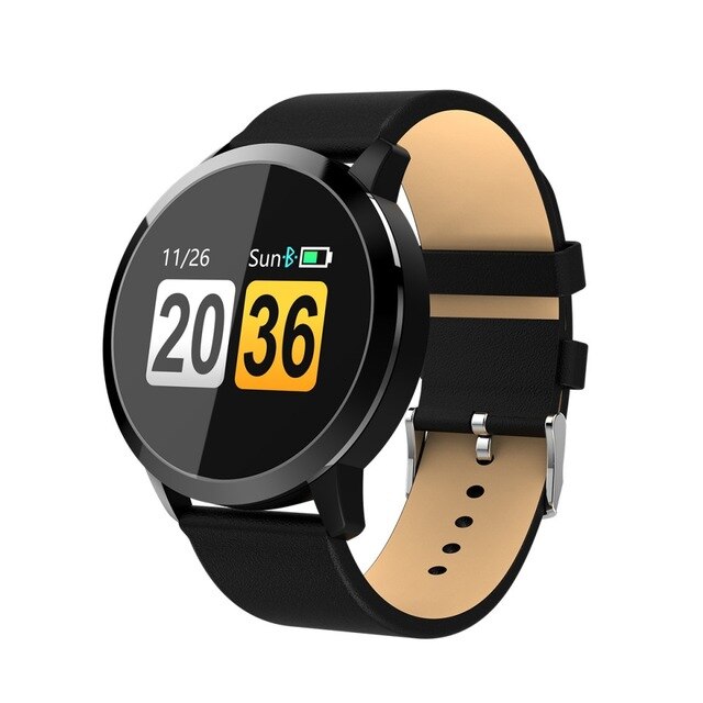 Neue Q8s OLED Bluetooth Clever Uhr Edelstahl Wasserdichte Tragbare Gerät Smartwatch Armbanduhr Männer Frauen Fitness Tracker: Leder Schwarz