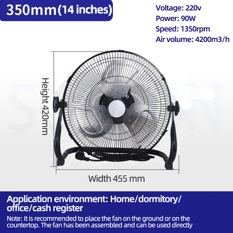 Gulv-/Loftventilator EXUAN Kraftig - 160W Ultrastrong Wind - Rustfrit Stål: Rød