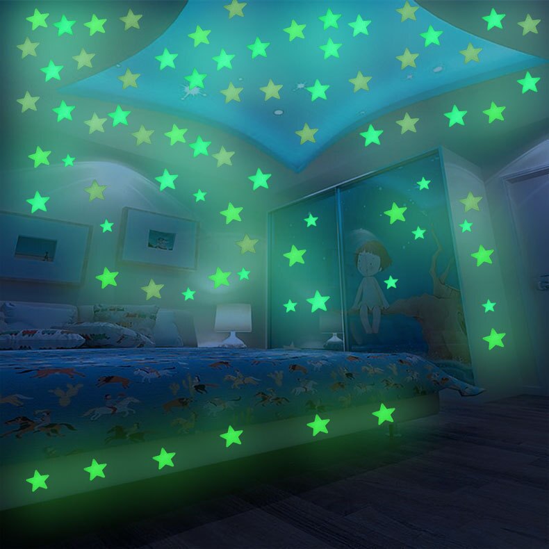 100PC Kids Bedroom Fluorescent Stars Glow Wall StickersGlow in the dark Stickers