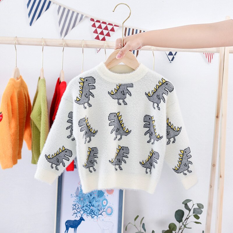 Baby gutt klær barn gutt genser høst vinter strikket varme klær barneklær dinosaur baby klær genser: Hvit / 4t- størrelse 110