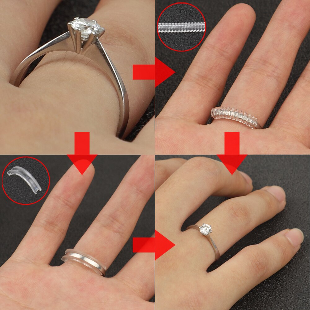 8 tamaños de silicona Invisible tamaño del anillo ajustador reductor anillo Sizer se ajusta a cualquier anillo