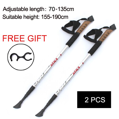 1/ 2Pcs Nordic Trekking Hiking Poles Walking Sticks Telescopic Baton Ultra Walking Canes With Rubber Tips Adjustable Bands: 2 pcs white
