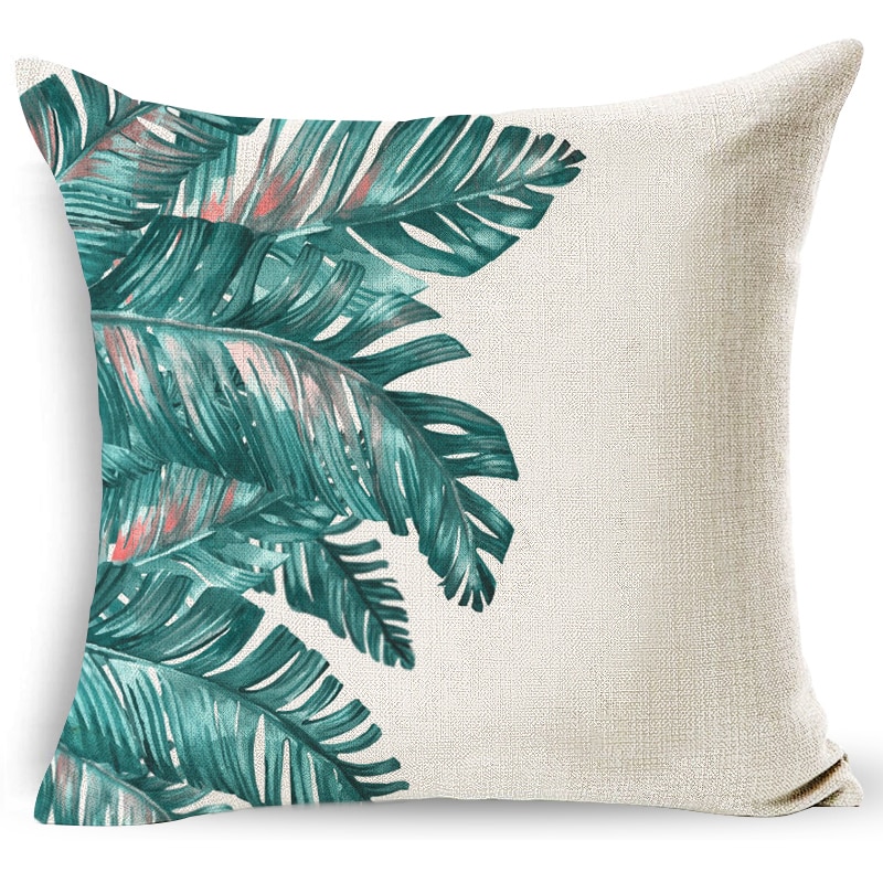 18 Home decoratieve kussens katoen linnen sierkussen groene bladeren print gezellige rugleuning kussen beddengoed kussensloop LXC: 3412