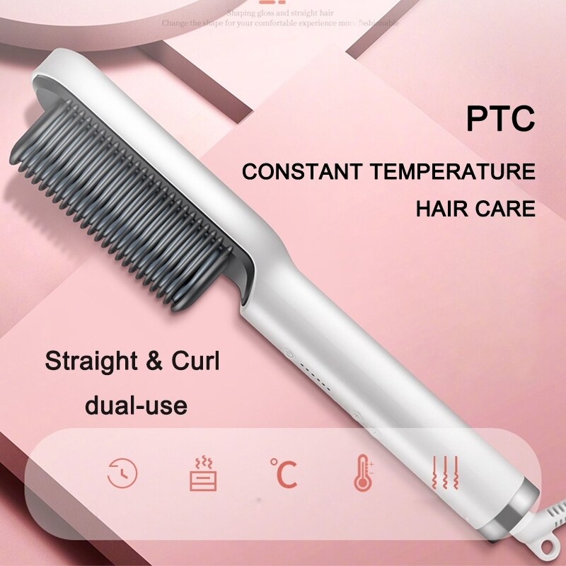 Electric Hair Straightener Brush Heated Comb Straightening Combs Men Beard Hair Straight & Curly Styling Tool