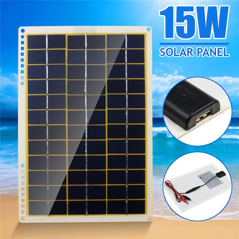KINCO 60W/30W/15W Solar Panel 12V Polycrystalline Solar Panel with Line Clip 4X Suction Cups for Outdoor Camping Emergency Light: 15W