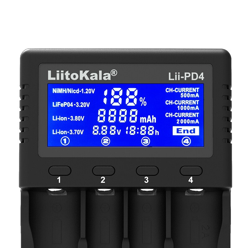Genuine/Original Liitokala Lii-PD4 18650 Charger 1.2V 3.2V 3.7V 3.85V AA / AAA 26650 16340 25500 NiMH Lithium battery charger