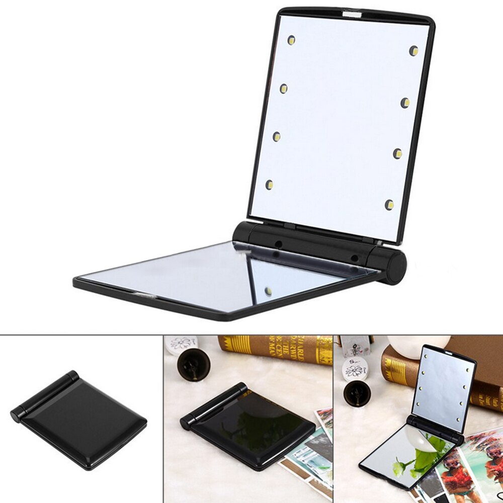 Mini Pocket Spiegel met Licht voor Make-Up Kleine Hand Held Vouw Vrouw Draagbare Reizen Spiegels 8 LED Cosmetische Tool