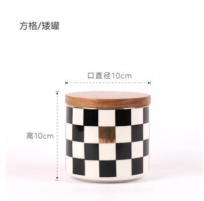 Nordic geometric pattern ceramic storage jar, tea pot candy jar, home office desktop decoration , artwork: style 1