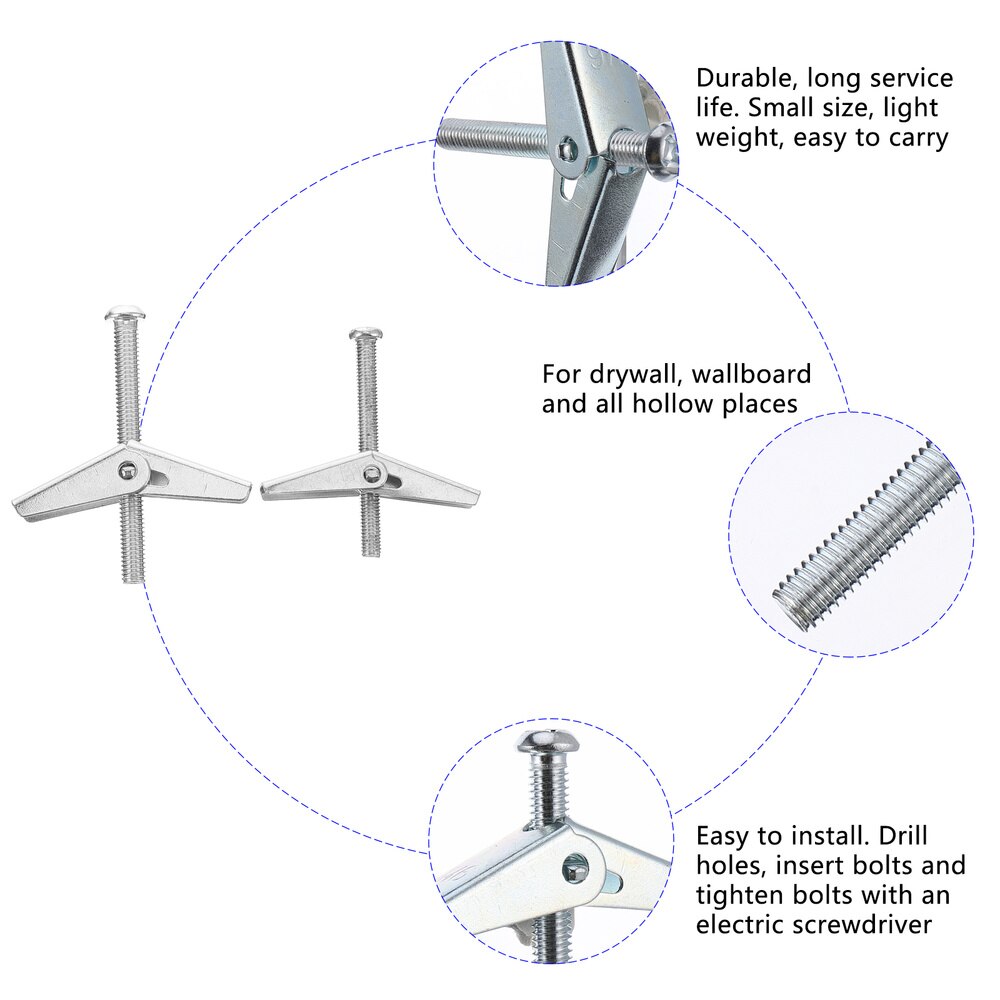 20pcs Toggle Bolts Durable Sturdy Drywall Bolts Wing Nut Kit for Installation