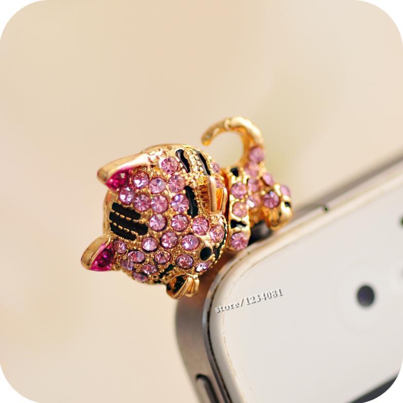 Coréia cheia de jóias diamantes gato pequeno dormir telefone gato poeira plug para iphone e todos os 3.5mm fone de ouvido plugue inteligente telefone móvel