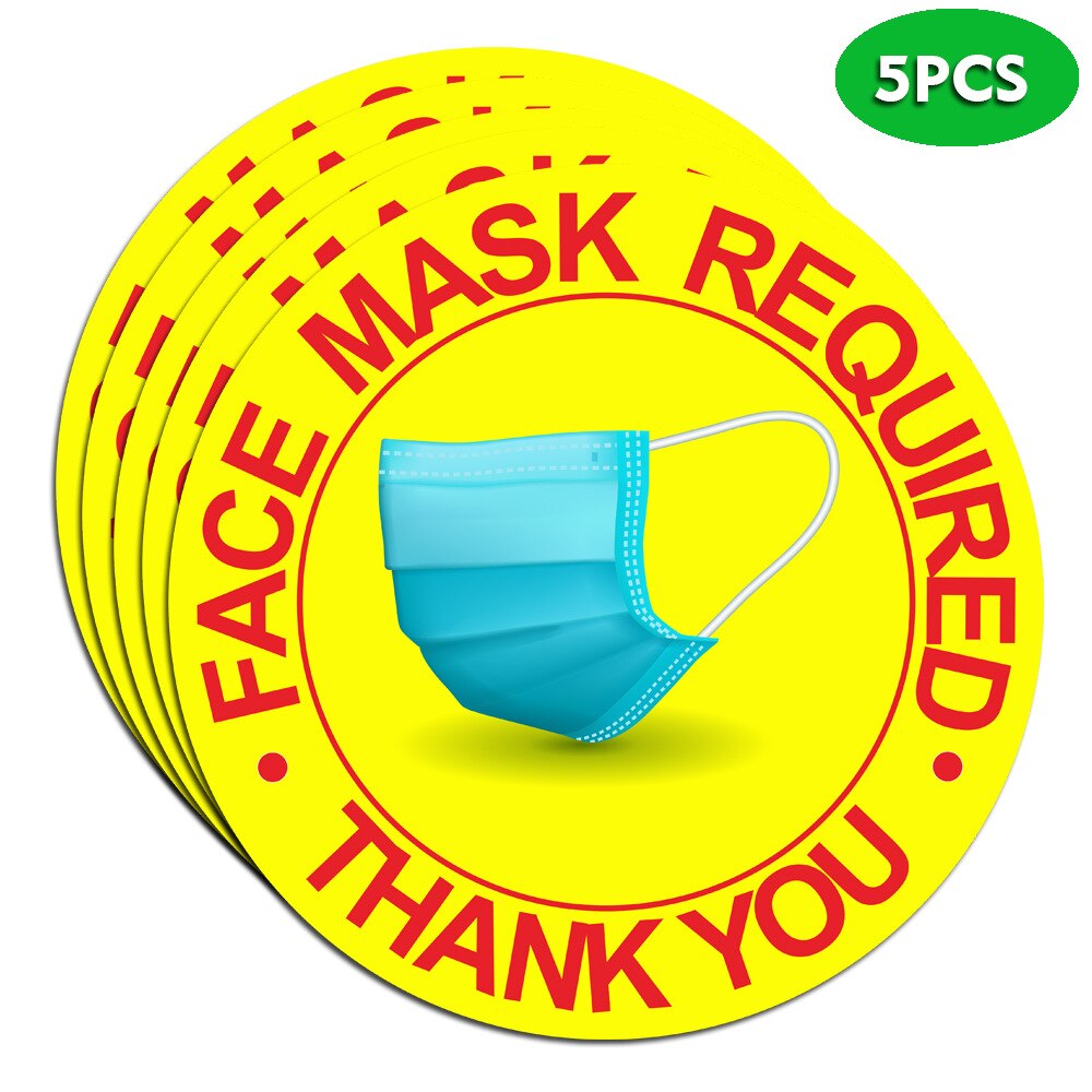 5 Pcs Face Mask Required Warning Signs Wall Stickers Window Floor Sticker Public Places Shop Bar Decoration: XG024